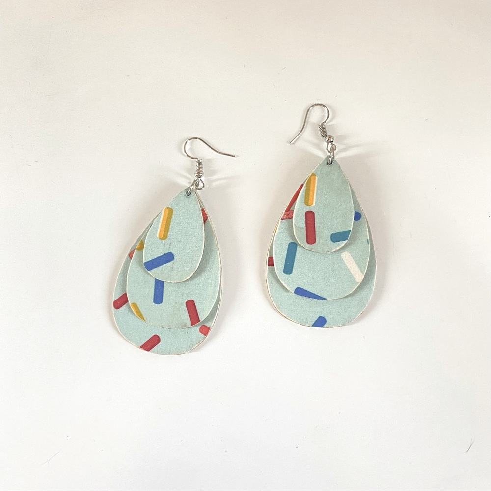 Three Tier Multi Color Geometric Confetti Hand Crafted Earrings